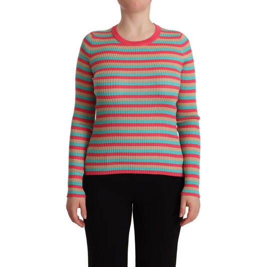 Dolce & Gabbana Multicolor Stripes Silk Crew Neck Pullover Top Dolce & Gabbana