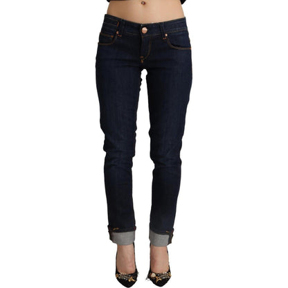 Acht Blue Cotton Low Waist Slim Fit Denim Women Trouser Jeans Acht
