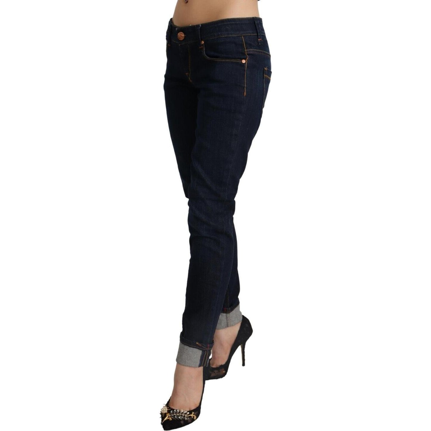 Acht Blue Cotton Low Waist Slim Fit Denim Women Trouser Jeans Acht