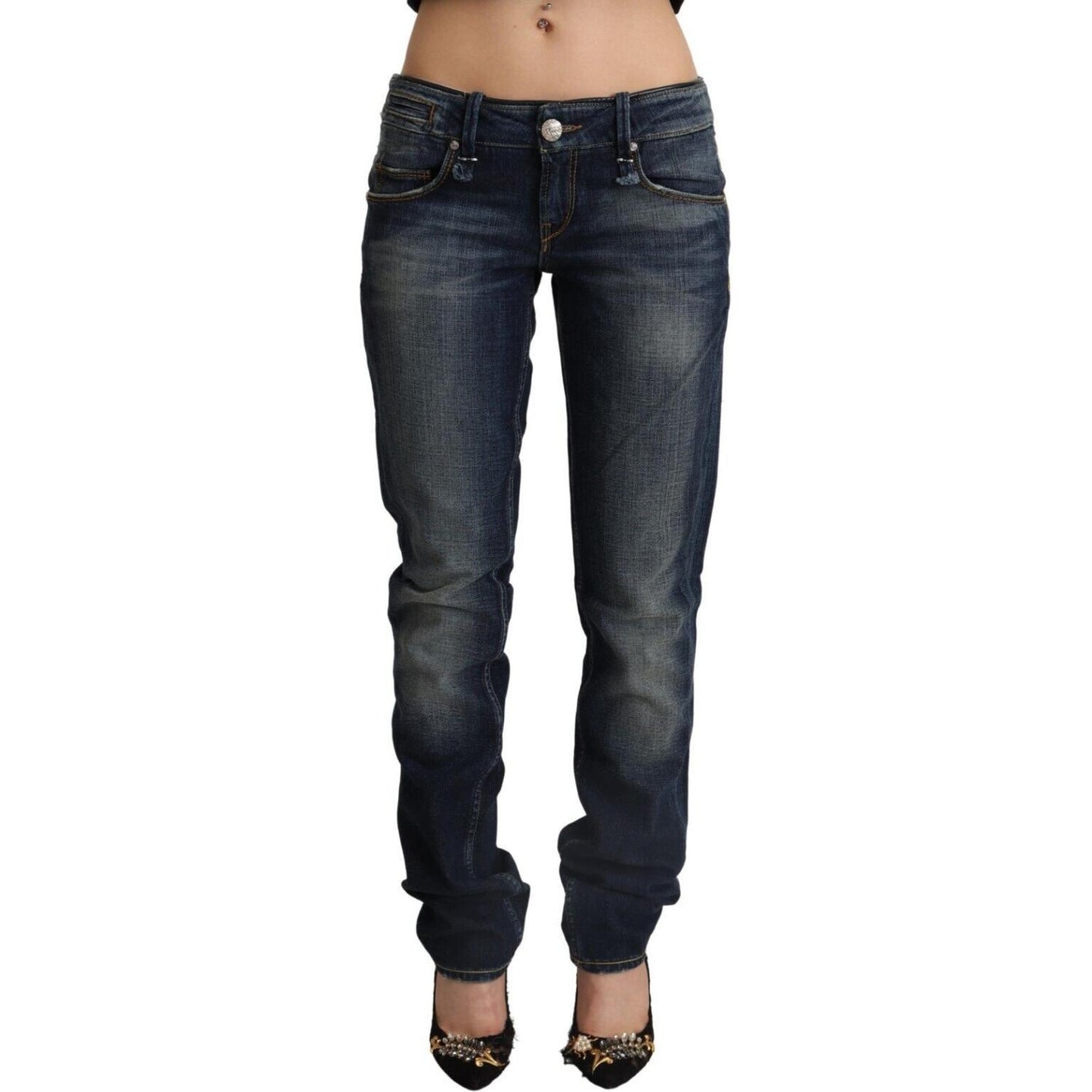 Acht Dark Blue Washed Cotton Skinny Denim Low Waist Jeans Acht