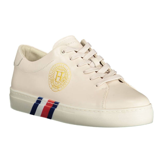 Tommy Hilfiger Beige Leather Women Sneaker Tommy Hilfiger