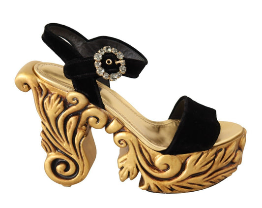 Dolce & Gabbana Baroque Velvet Heels in Black and Gold Dolce & Gabbana