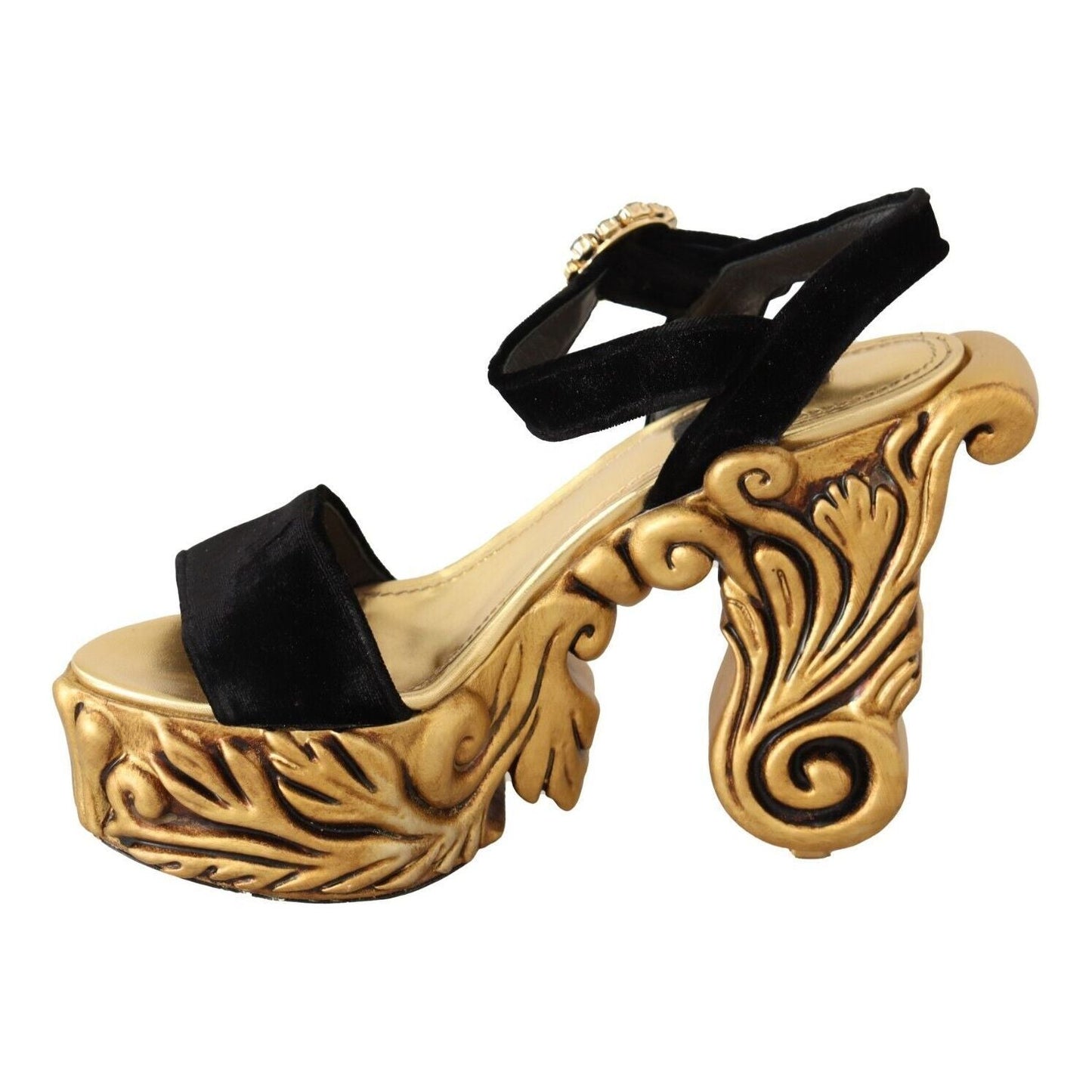 Dolce & Gabbana Baroque Velvet Heels in Black and Gold Dolce & Gabbana