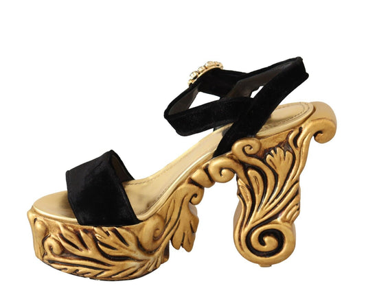 Dolce & Gabbana Baroque Velvet Heels in Black and Gold Dolce & Gabbana