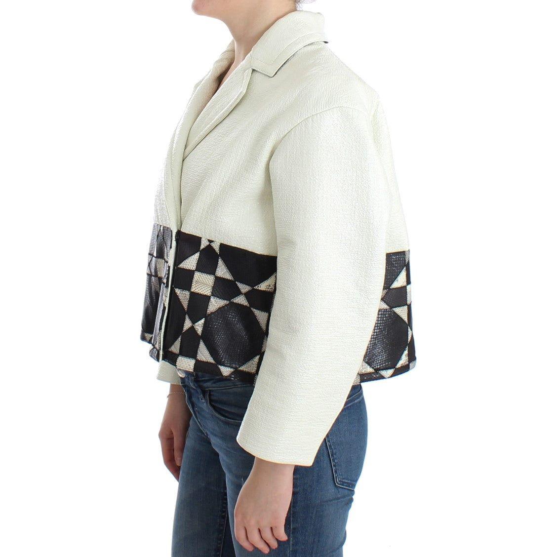 Andrea Pompilio White Black Cropped Leather Jacket