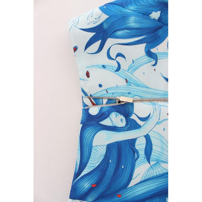 Koonhor Blue Peplum Fresco-Print Straight Pencil Skirt Koonhor