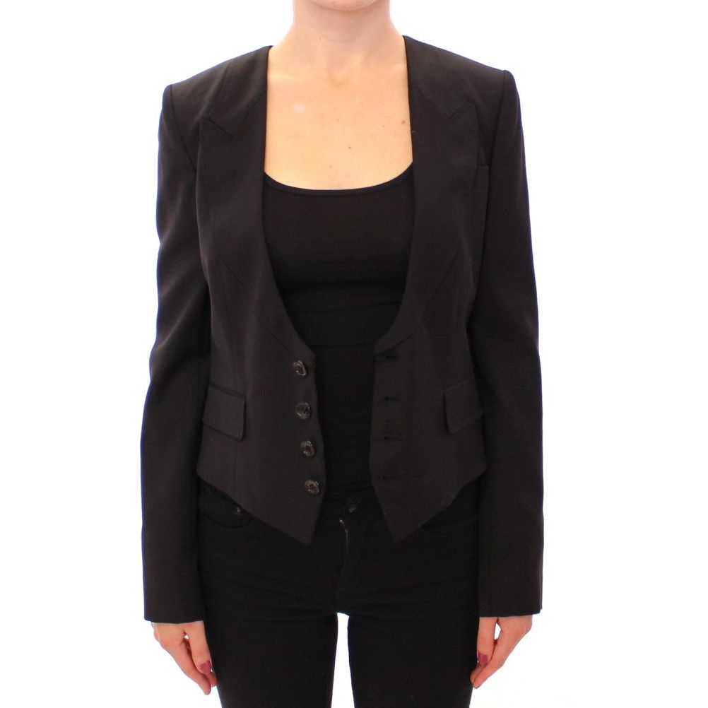 Dolce & Gabbana Elegant Silk-Blend Black Blazer with Scarf Back Detail Blazer jacket Dolce & Gabbana