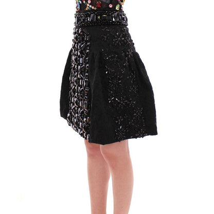 Dolce & Gabbana Black Crystal Handmade Above Knee Skirt