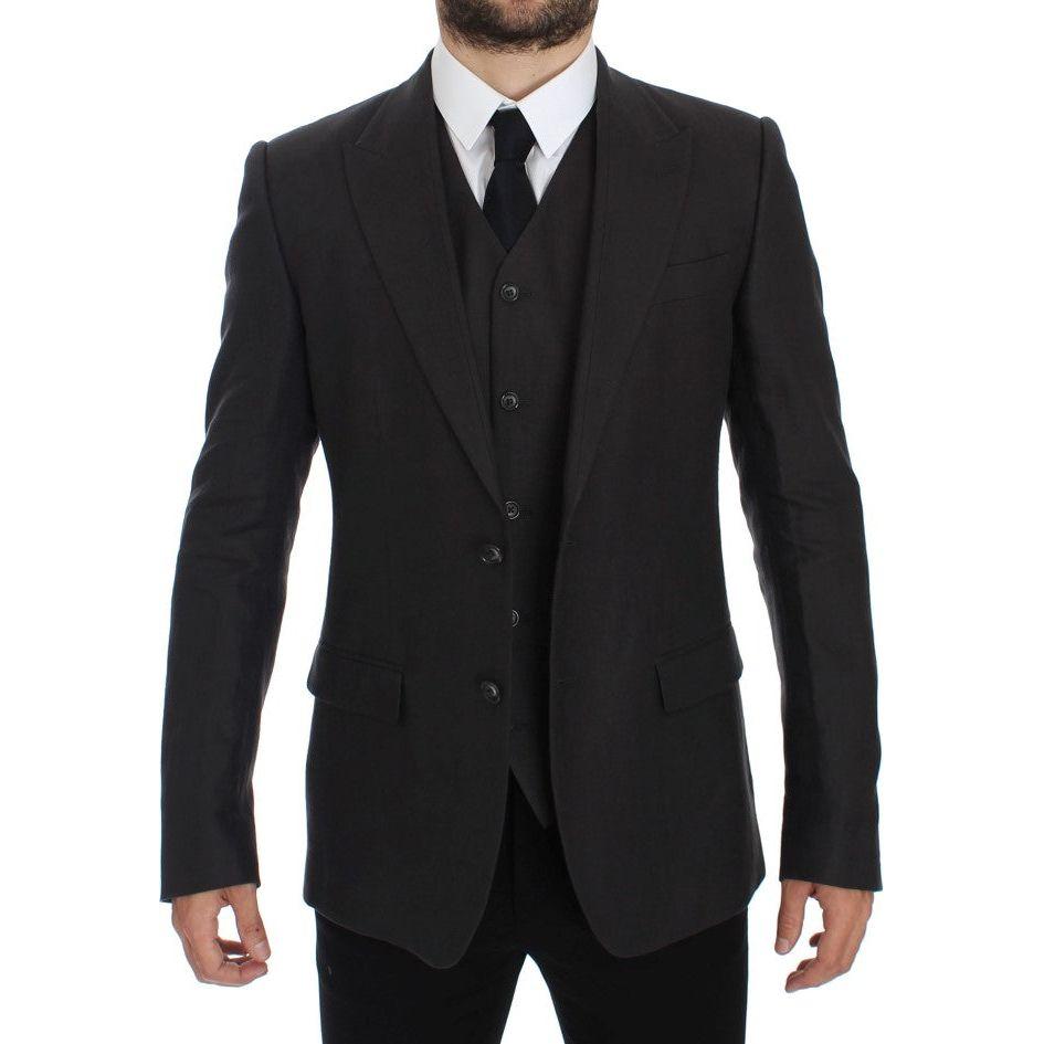 优雅灰色亚麻修身西装外套和背心