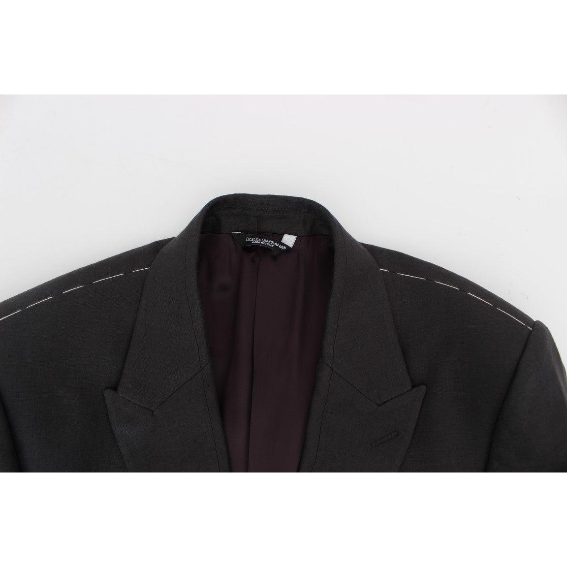 优雅灰色亚麻修身西装外套和背心