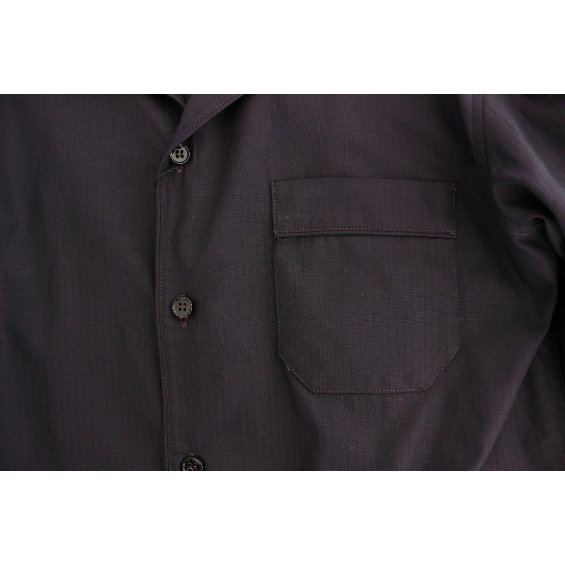 Dolce & Gabbana Purple Striped Cotton Pajama Lounge Shirt