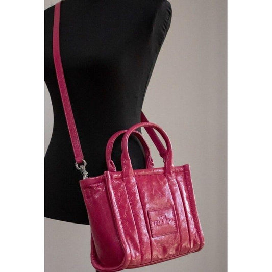 Marc Jacobs The Shiny Crinkle Mini Tote Magenta Leather Crossbody Handbag Purse Marc Jacobs