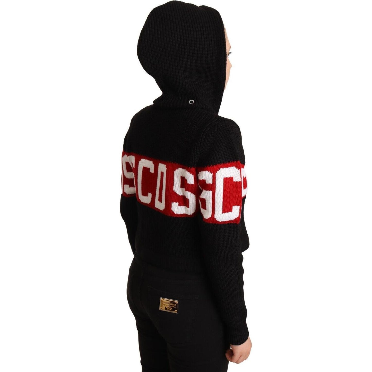 GCDS Black Cashmere Hooded Button Down Logo Cardigan Jacket GCDS