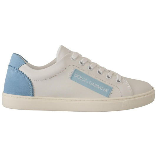 Dolce & Gabbana White Blue Leather Low Top Sneakers Shoes Dolce & Gabbana