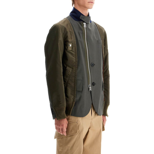 Sacai hybrid nylon and wool blend jacket. Vests Sacai