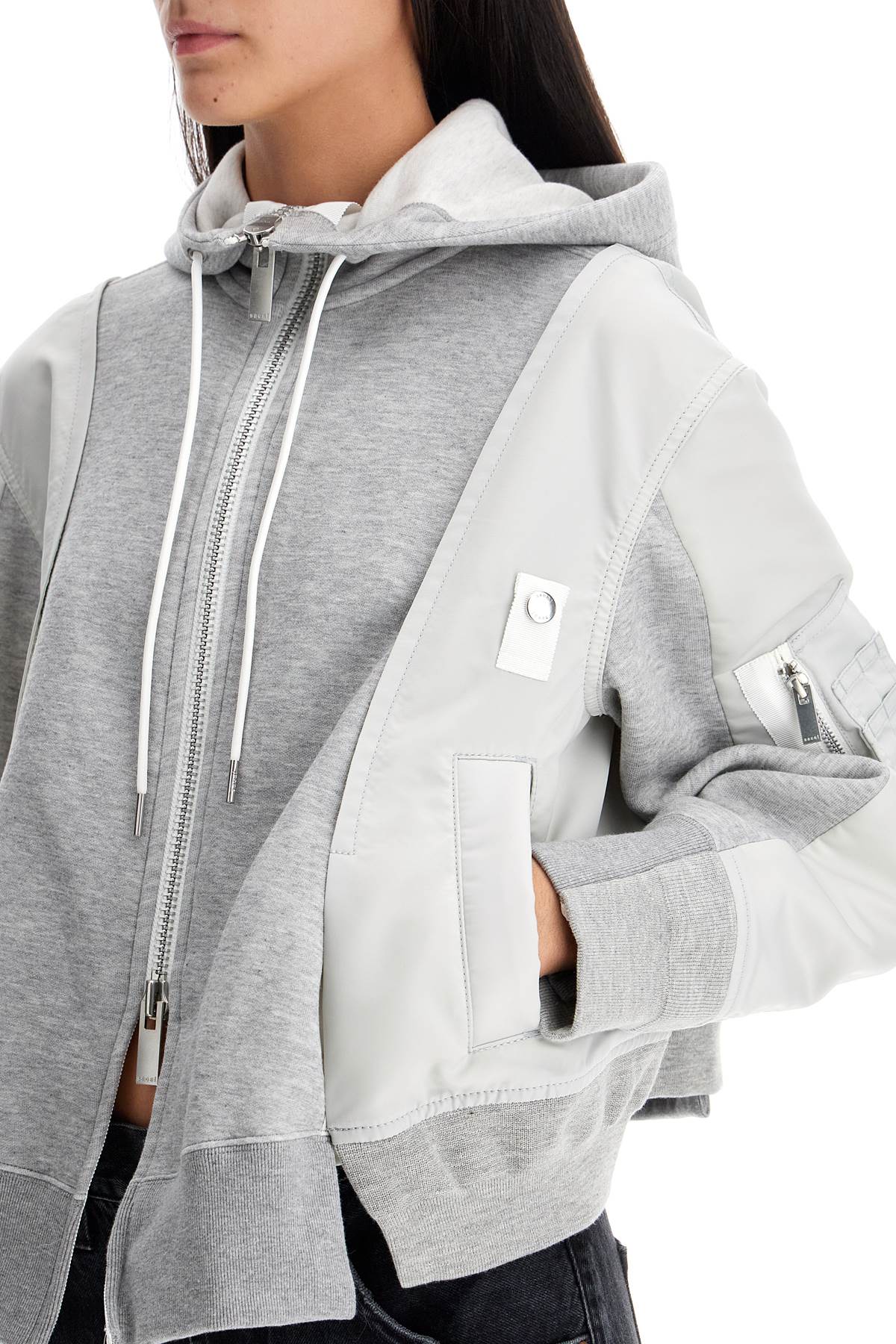 Sacai hybrid sweatshirt with zip and hood