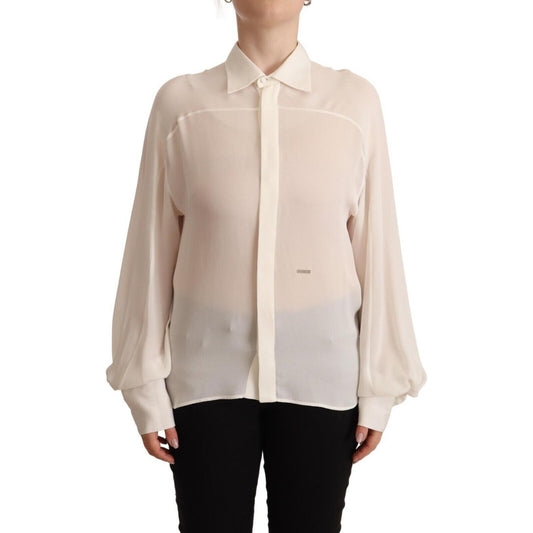 Dsquared² Off White Silk Long Sleeves Collared Blouse Top Dsquared²