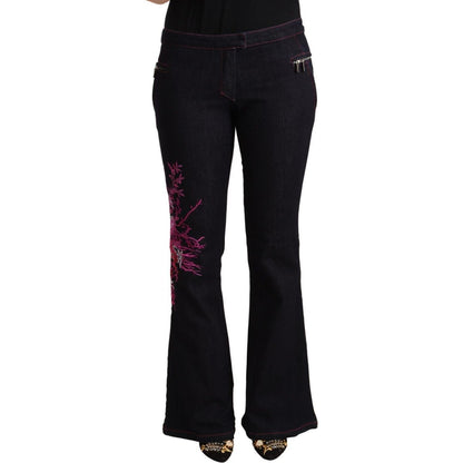 Exte Black Cotton Mid Waist Cotton Flared Jeans Exte
