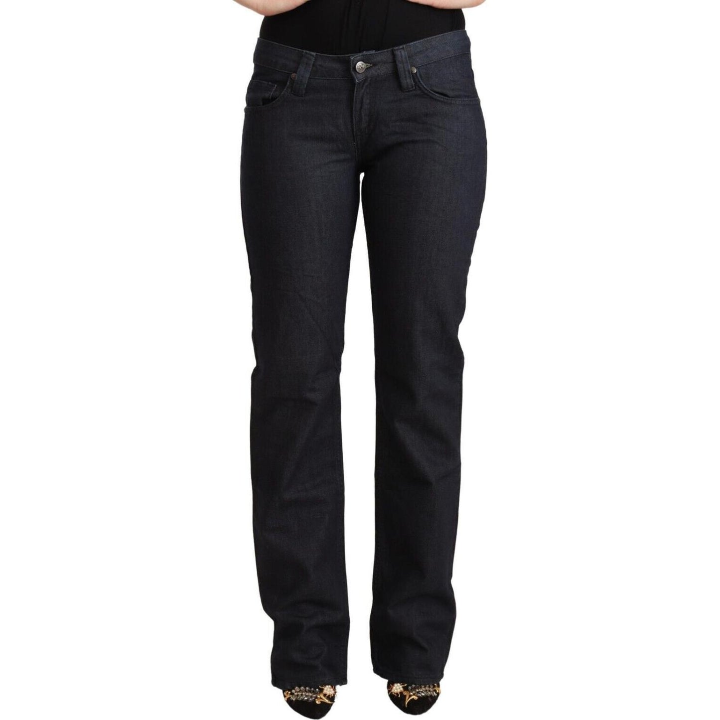 Exte Dark Blue Cotton Stretch Low Waist Straight Denim Jeans Exte
