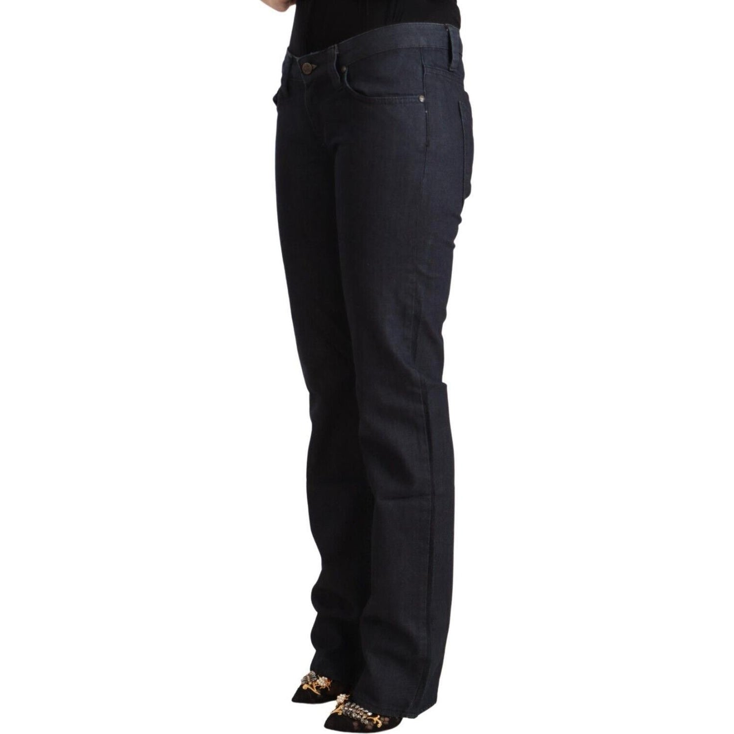 Exte Dark Blue Cotton Stretch Low Waist Straight Denim Jeans Exte