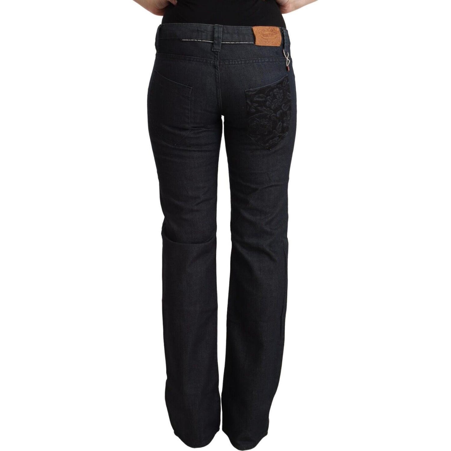 Exte Dark Blue Cotton Stretch Low Waist Straight Denim Jeans Exte