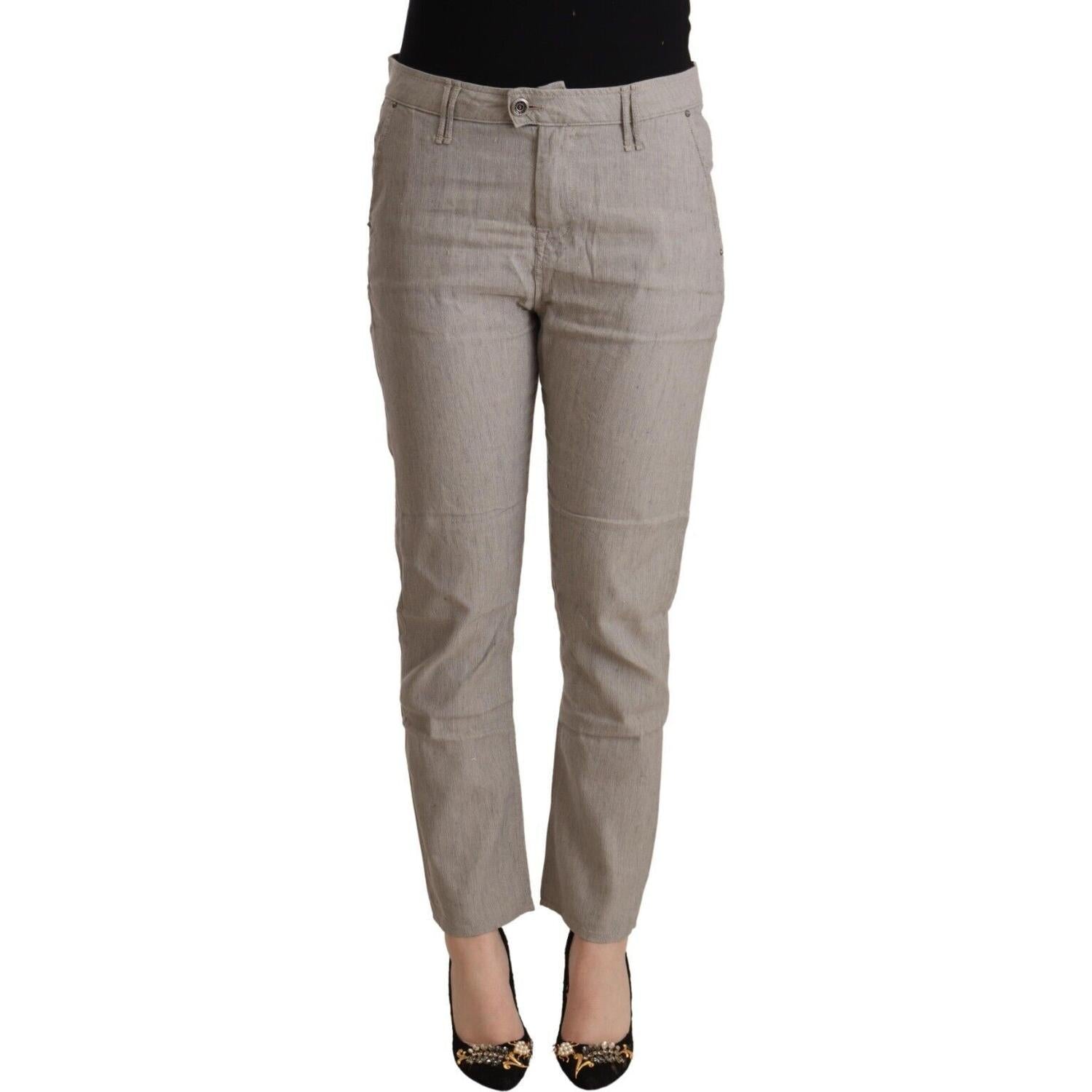 CYCLE Light Gray Linen Blend Mid Waist Tapered Pants