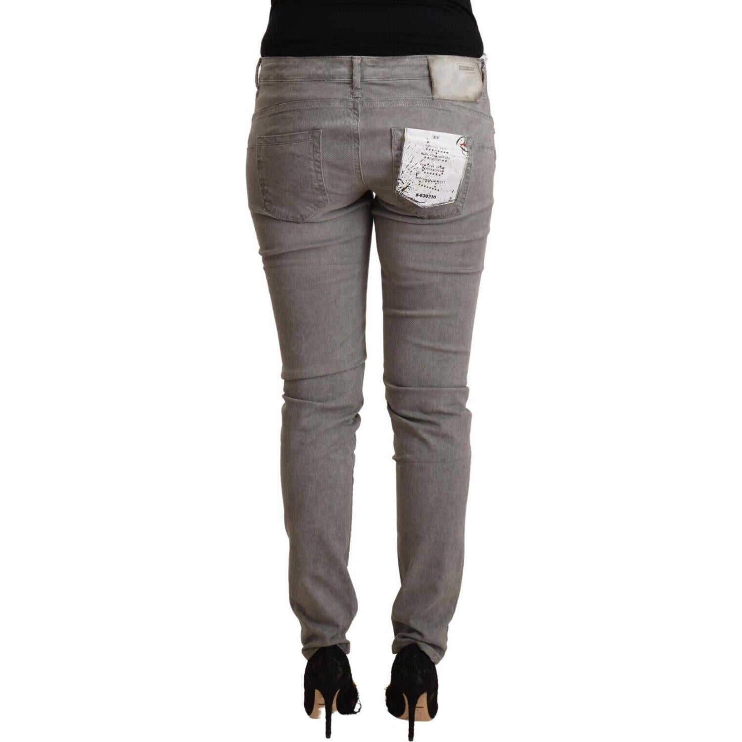 Acht Light Gray Washed Cotton Slim Fit Denim Jeans