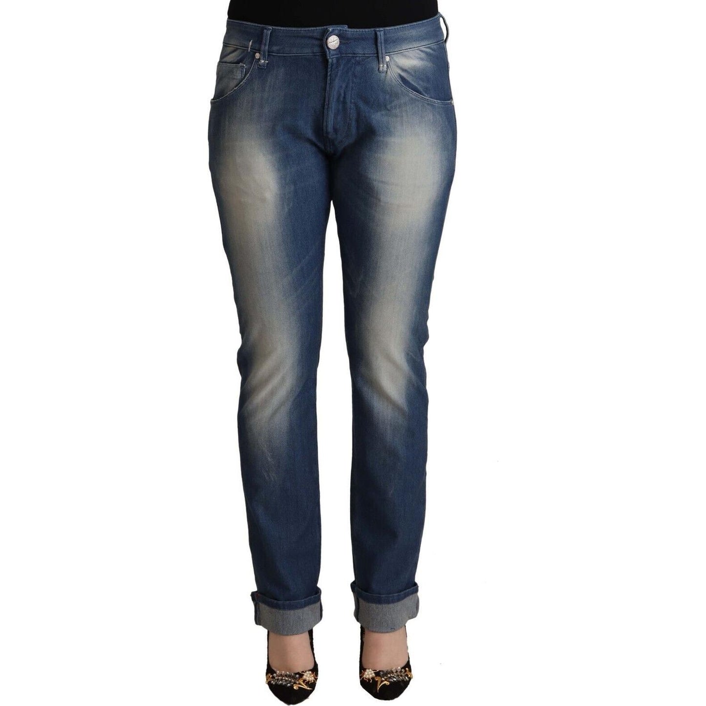 Acht Blue Washed Mid Waist Folded Hem Skinny Jeans Acht