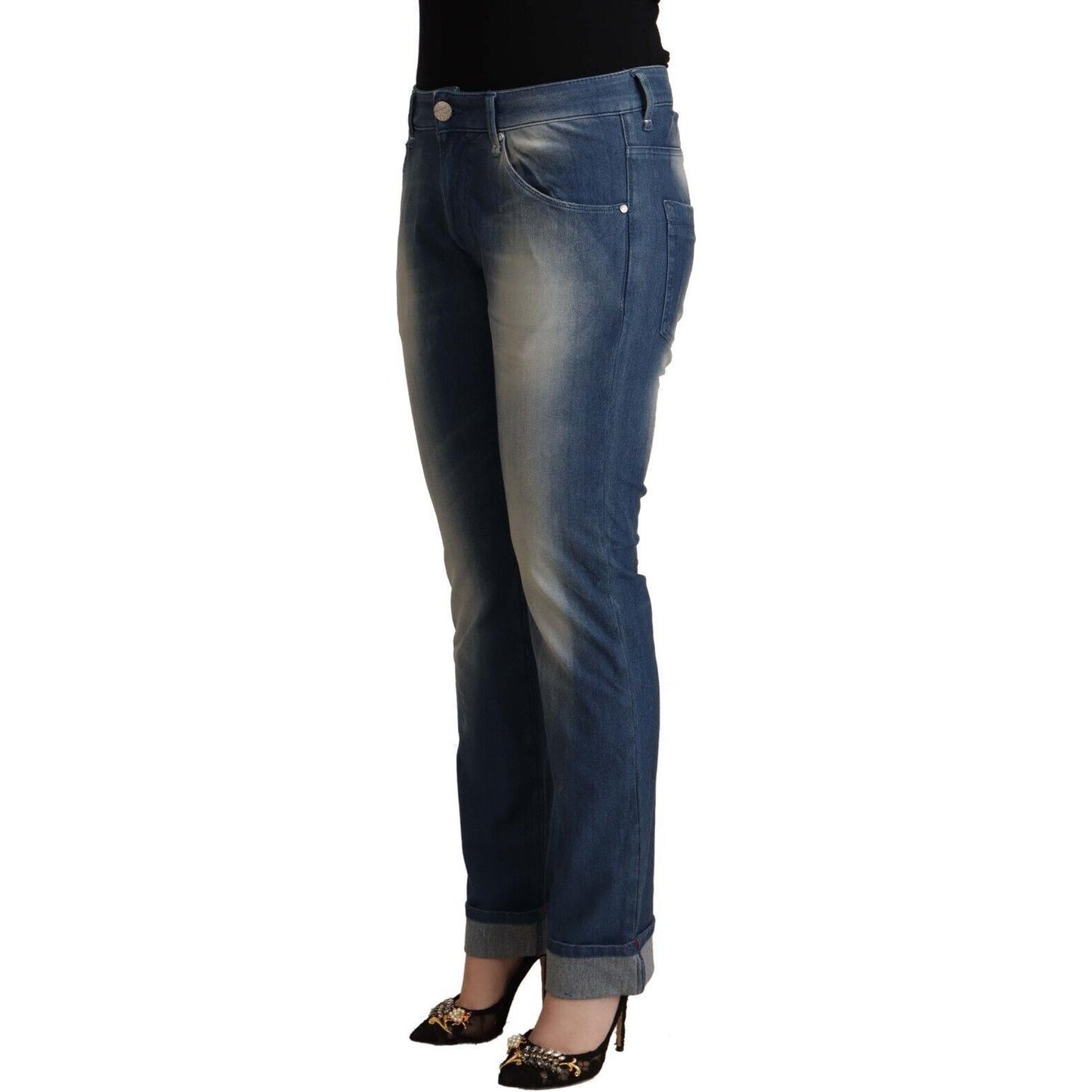 Acht Blue Washed Mid Waist Folded Hem Skinny Jeans Acht