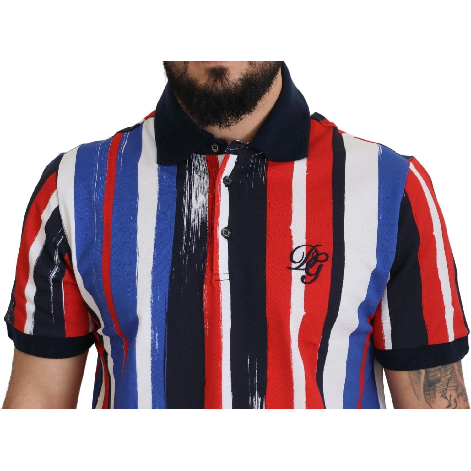 优雅条纹棉质 Polo T 恤