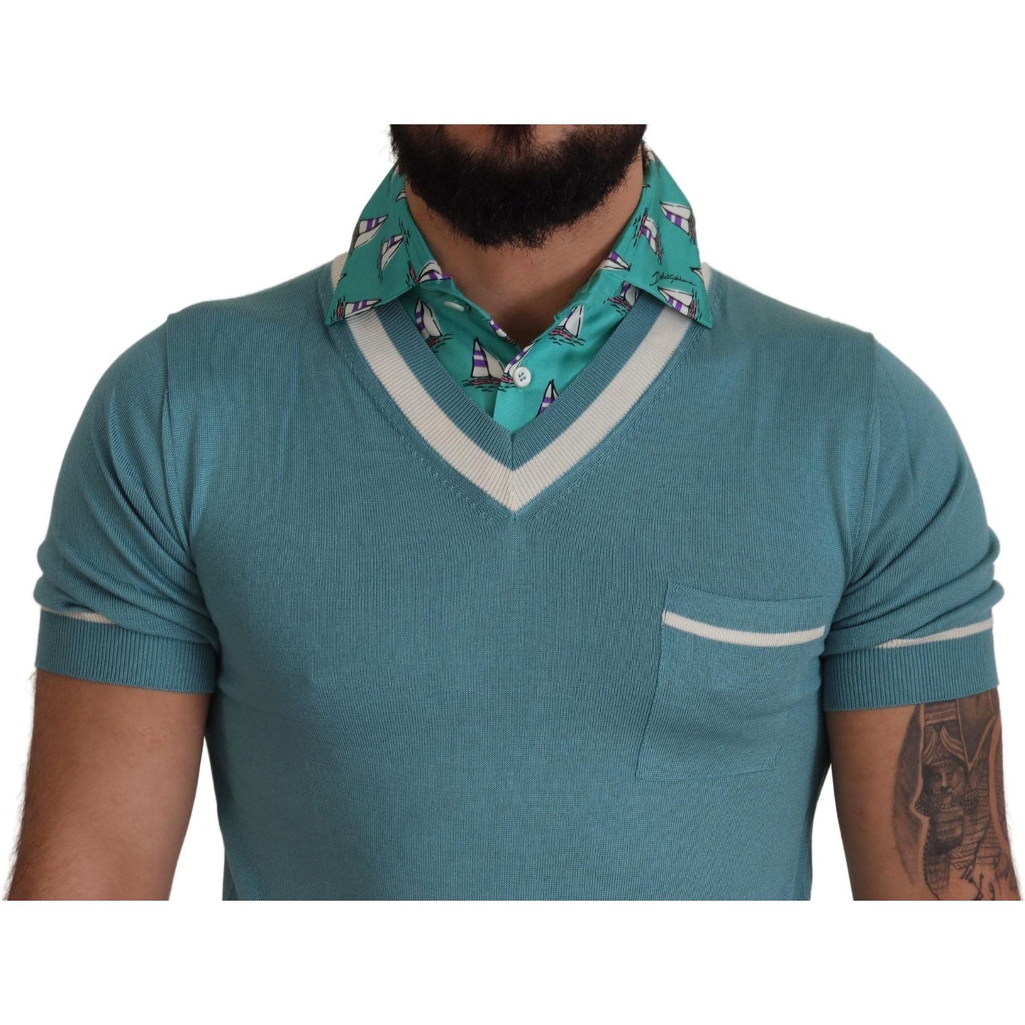 Dolce & Gabbana Elegant Silk Polo Tee with Boat Collar Print Dolce & Gabbana