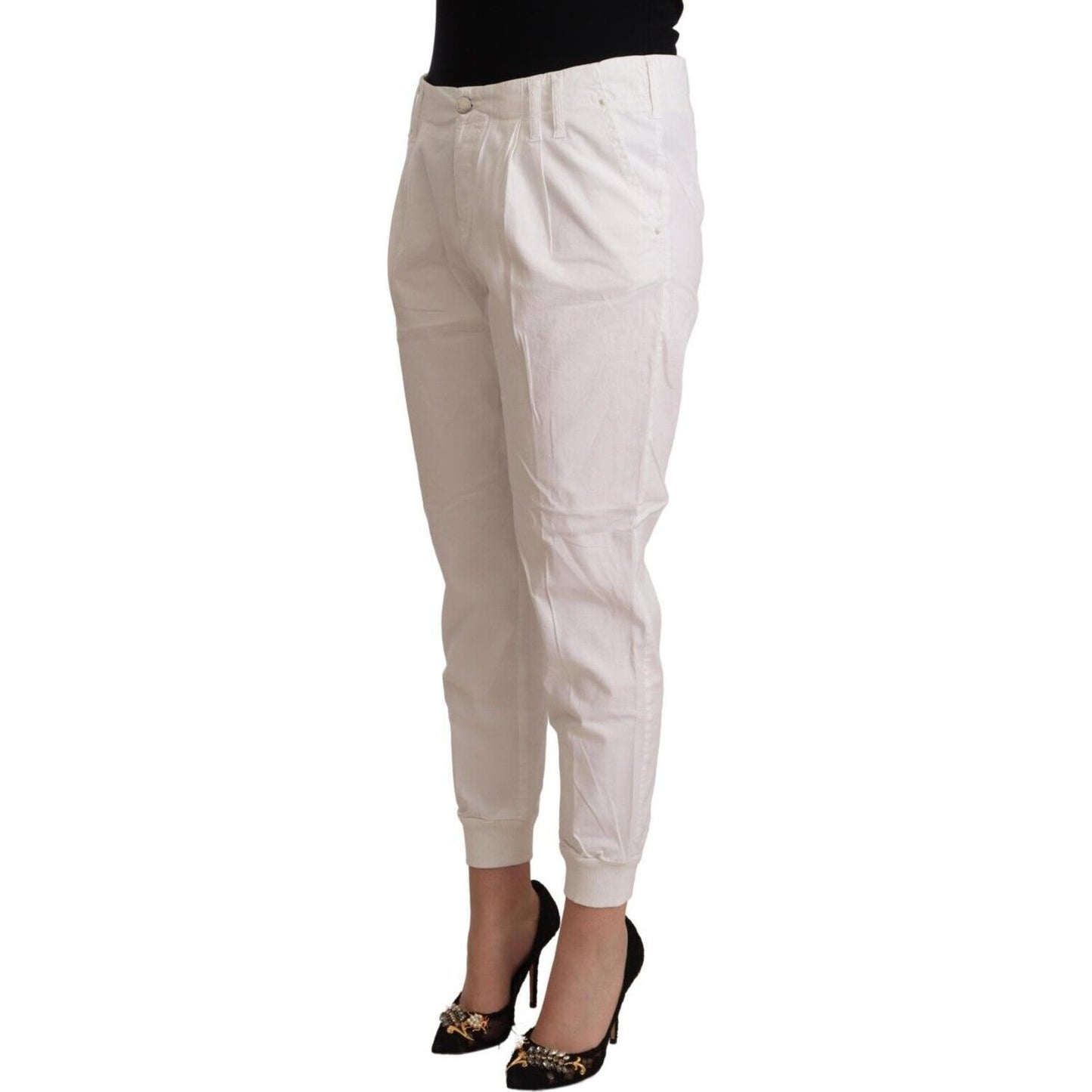Met White Cotton Mid Waist Tapered Cropped Pants Met