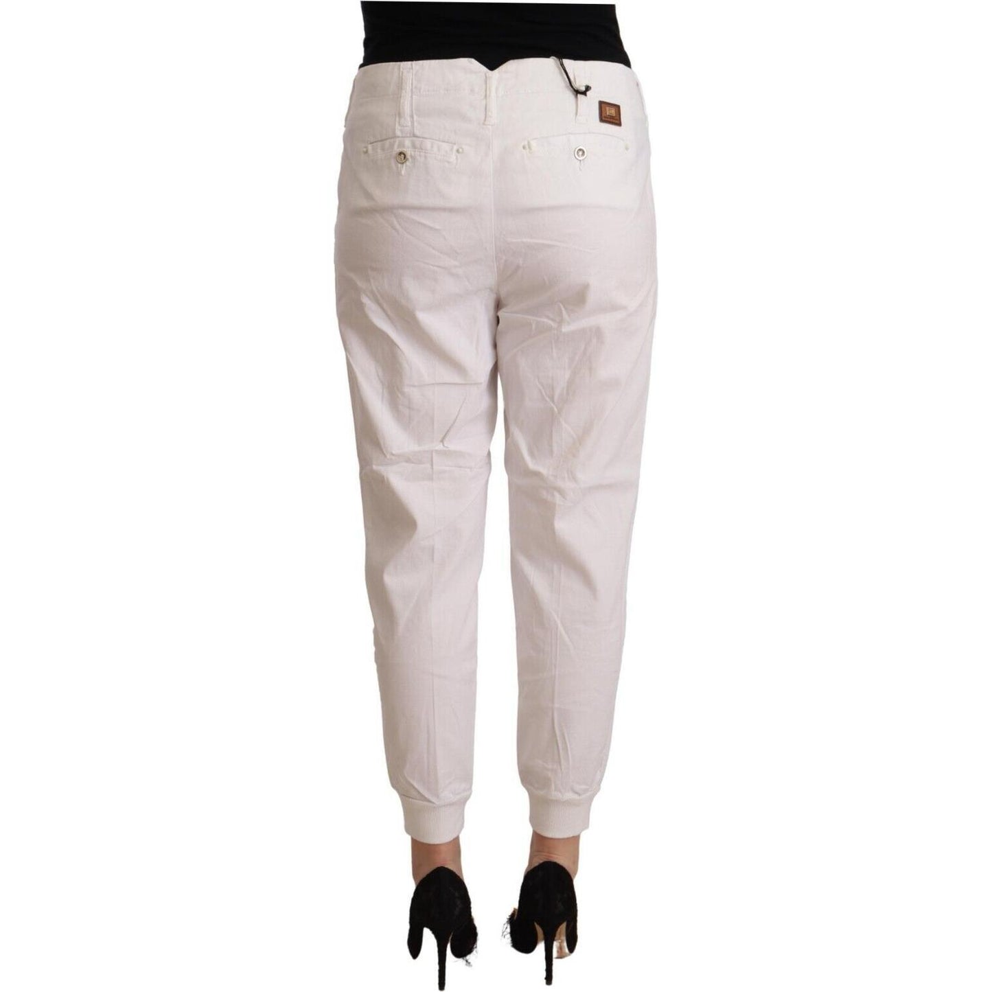 Met White Cotton Mid Waist Tapered Cropped Pants Met