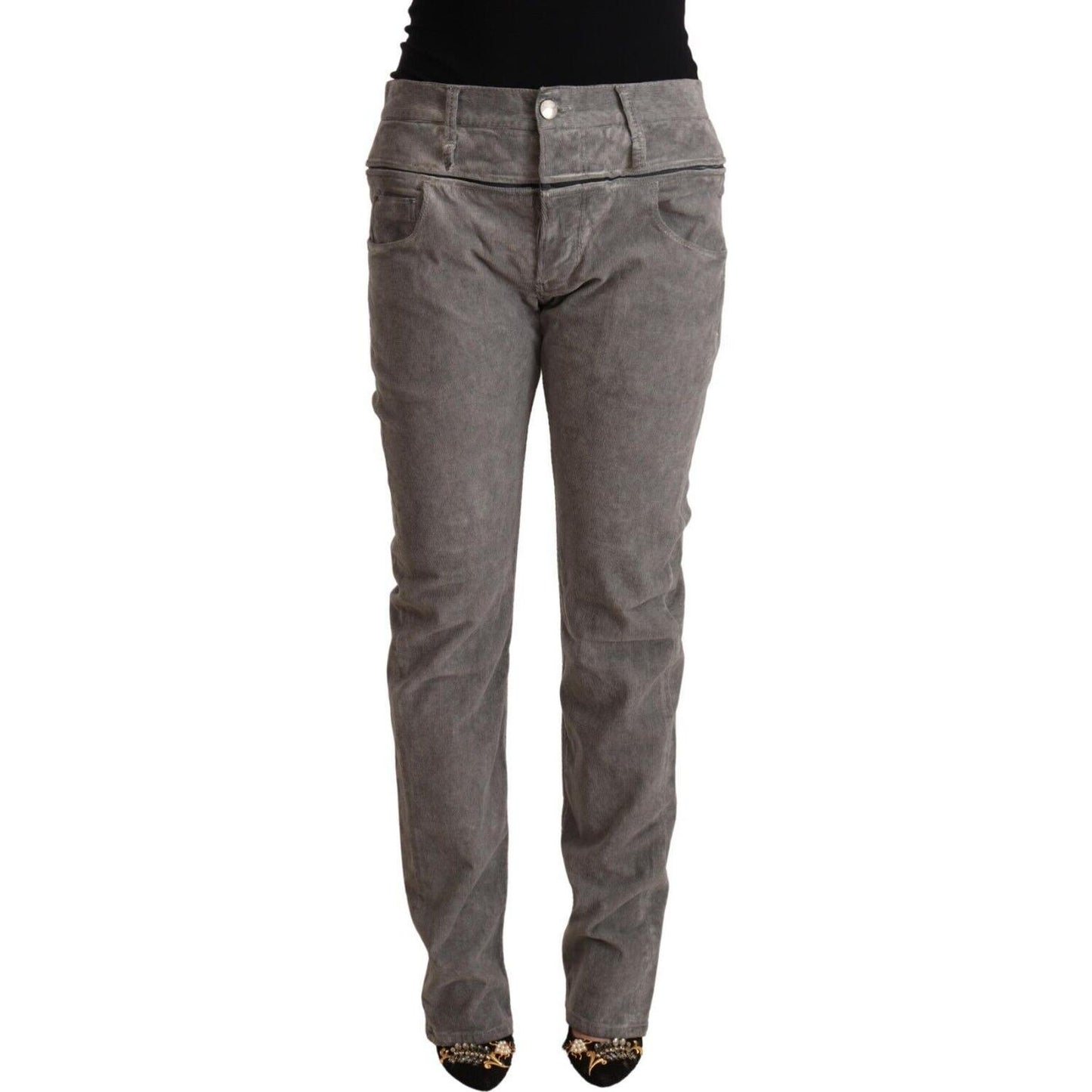 Acht Gray Cotton Straight Fit High Waist Pants Acht