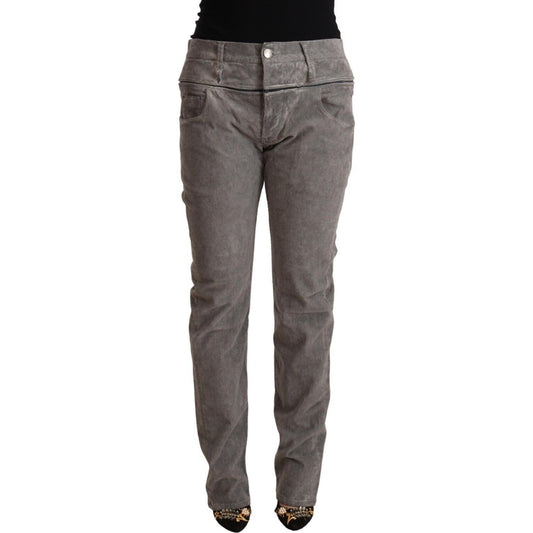 Acht Gray Cotton Straight Fit High Waist Pants Acht