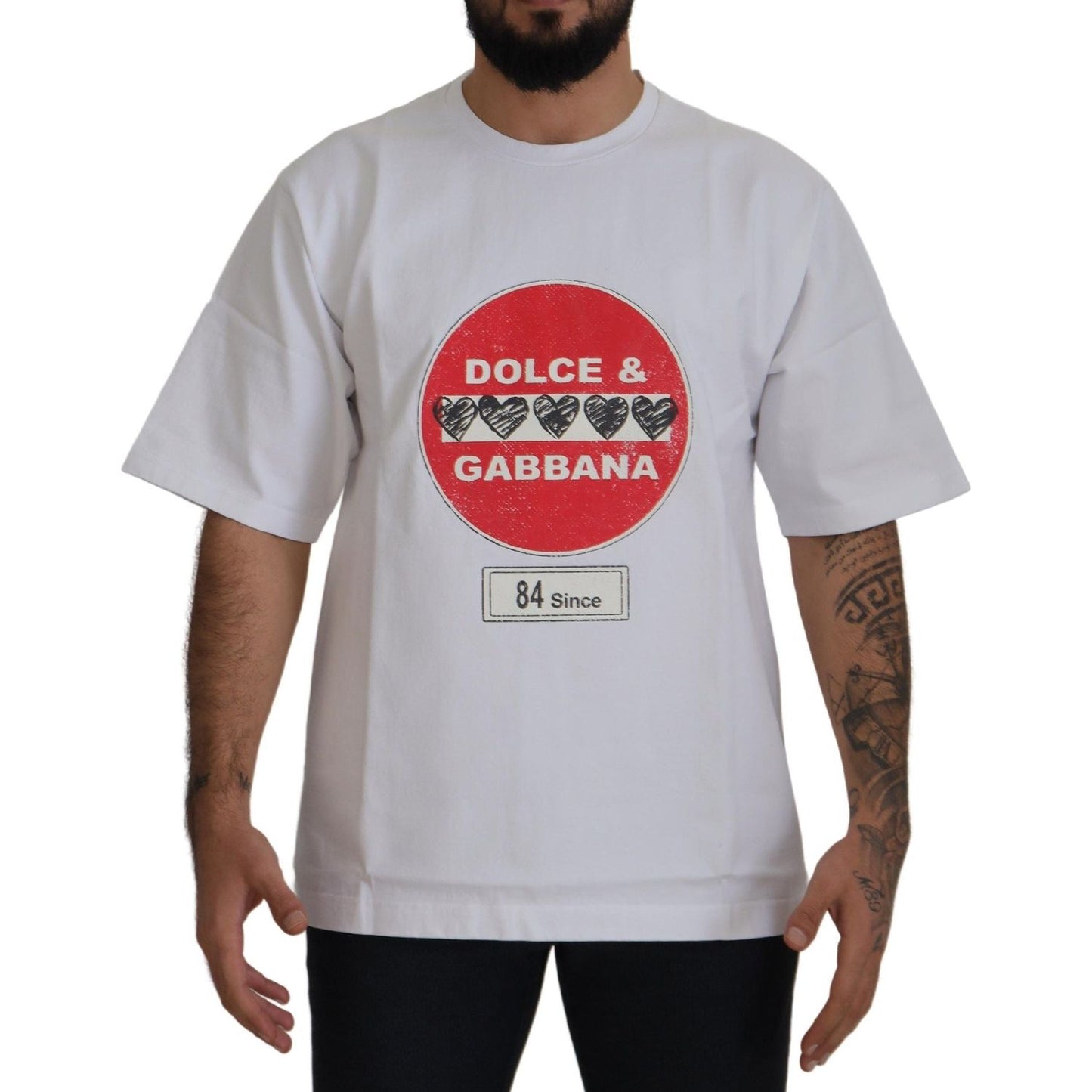 Dolce & Gabbana White Amor Heart Cotton Crewneck T-shirt