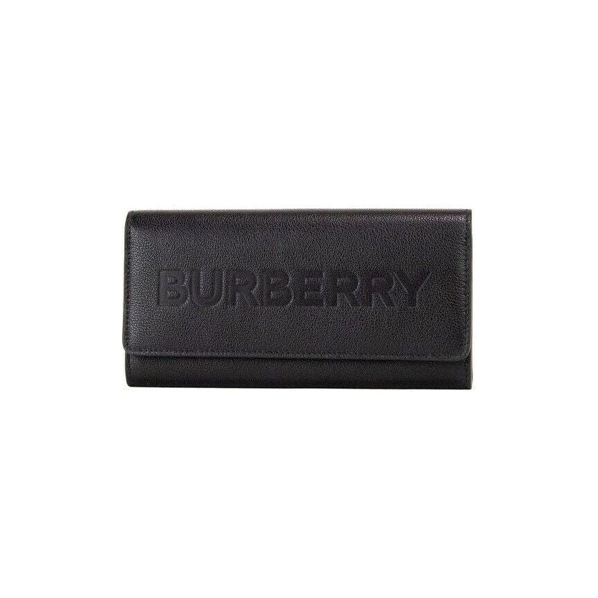 Burberry Porter Black Grained Leather Branded Logo Embossed Clutch Flap Wallet Burberry