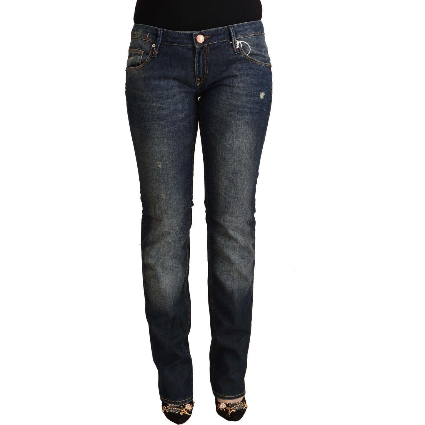 Acht Blue Washed Cotton Low Waist Skinny Denim Jeans Acht