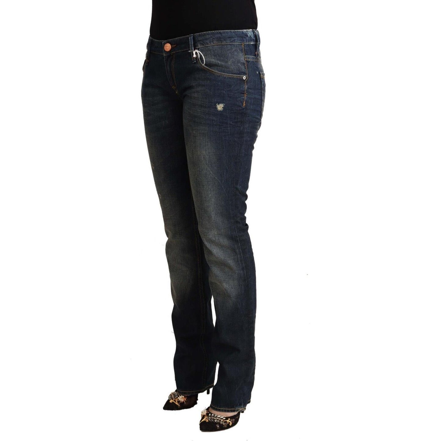 Acht Blue Washed Cotton Low Waist Skinny Denim Jeans Acht