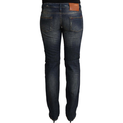Acht Blue Washed Cotton Low Waist Skinny Denim Jeans Acht
