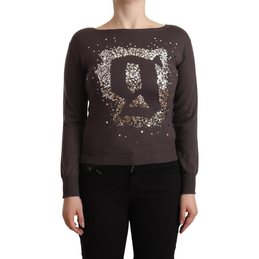 John Galliano Brown Wool Sequined Long Sleeves Pullover Sweater John Galliano