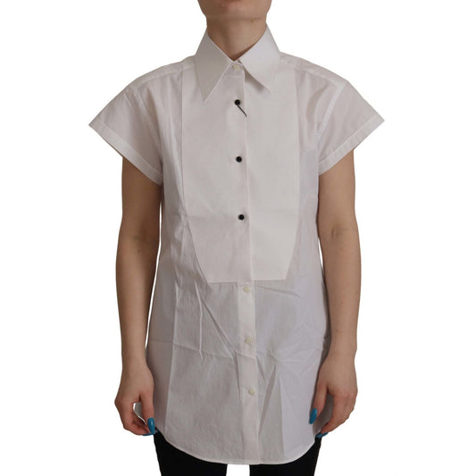 Dolce & Gabbana White Sleeveless Tuxedo Formal Blouse Top Dolce & Gabbana