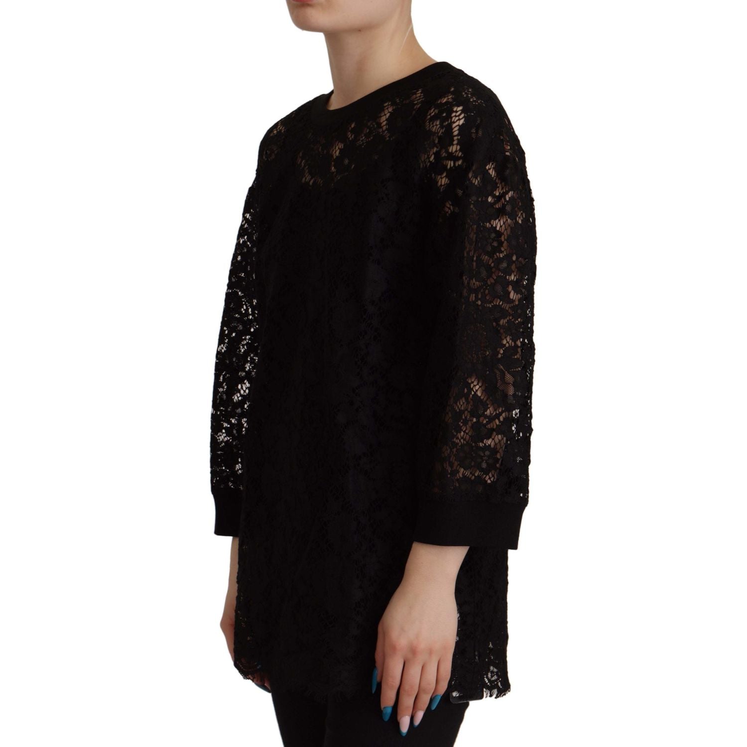 Dolce & Gabbana Black Floral Lace Pullover Sicily Blouse