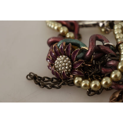 Dolce & Gabbana Gold Brass Sicily Floral Crystal Statement Necklace