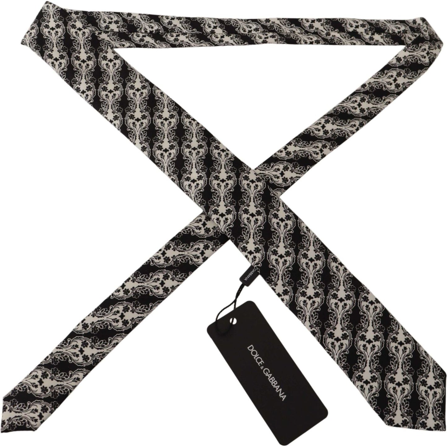 Dolce & Gabbana Black White Flower 100% Silk Print Adjustable Accessory Tie Dolce & Gabbana