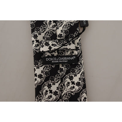 Dolce & Gabbana Black White Flower 100% Silk Print Adjustable Accessory Tie Dolce & Gabbana