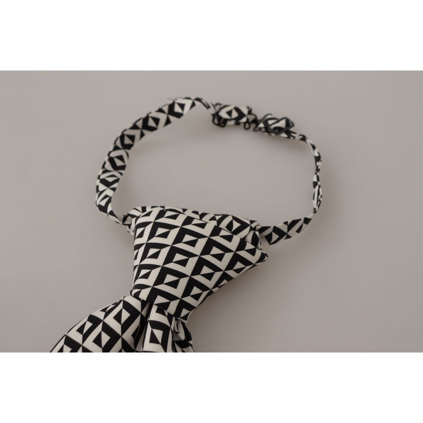 Dolce & Gabbana Black White Geometric 100% Silk Adjustable Accessory Tie