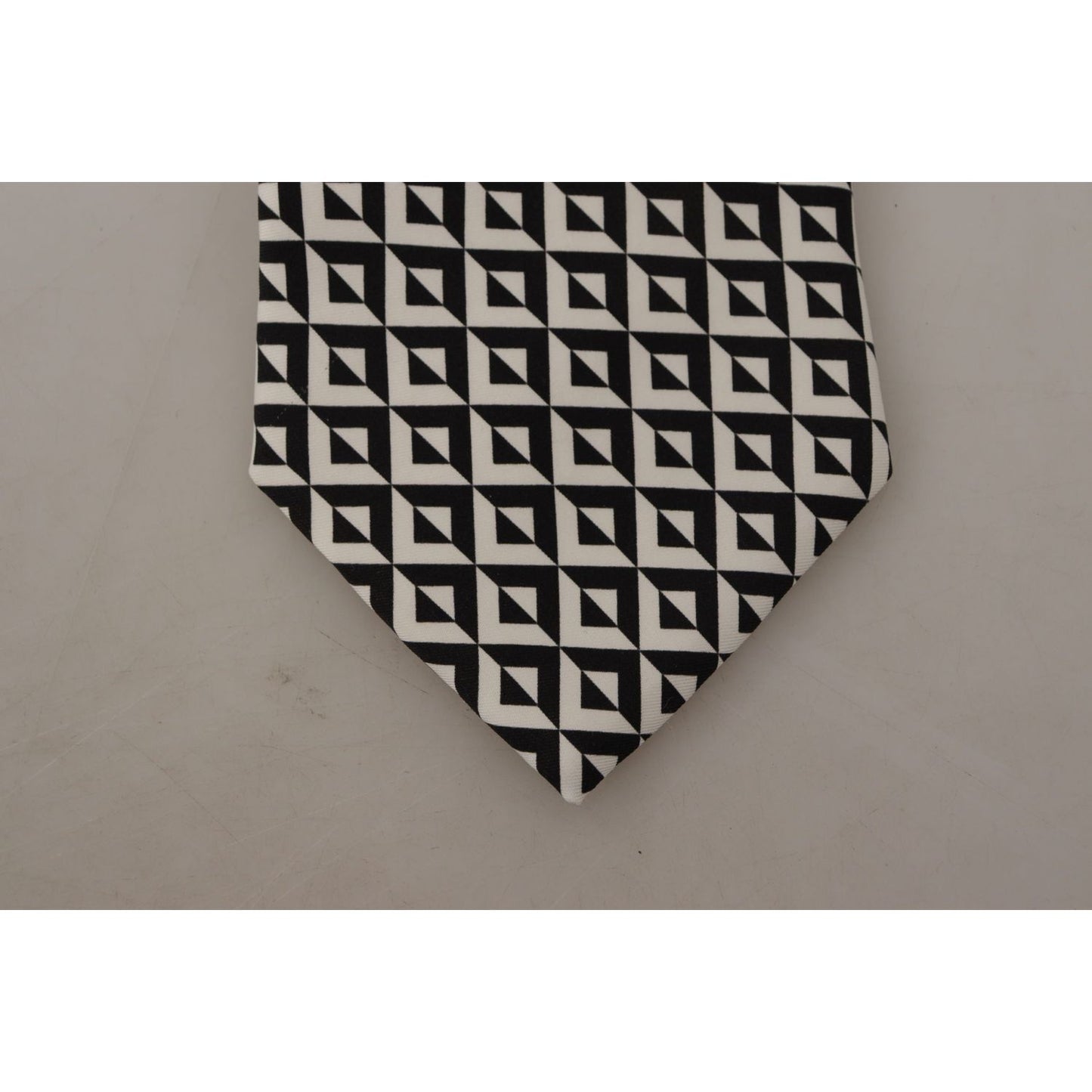 Dolce & Gabbana Black White Geometric 100% Silk Adjustable Accessory Tie