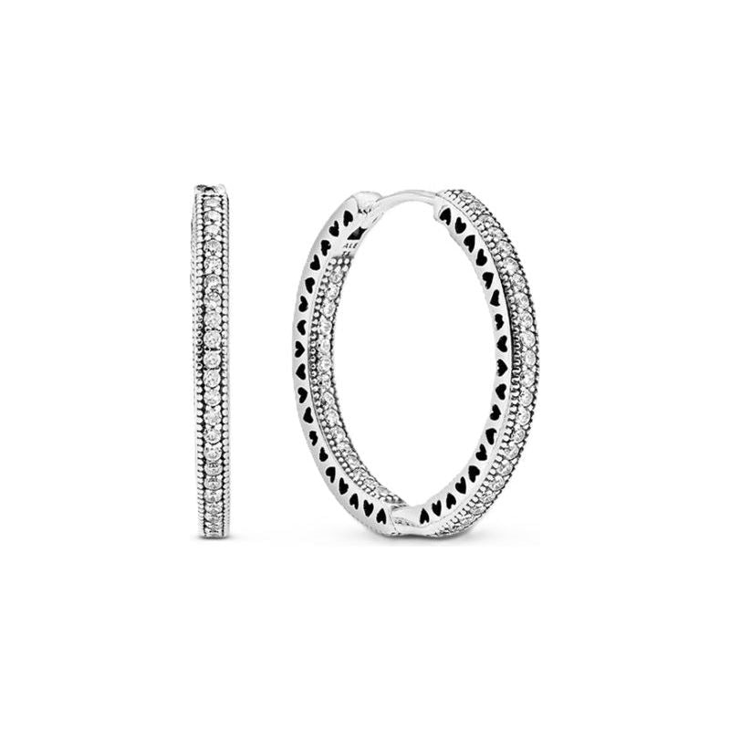 PANDORA JEWELS Mod. SILVER HOOP EARRINGS WITH CUBIC ZIRCONIA DESIGNER FASHION JEWELLERY PANDORA