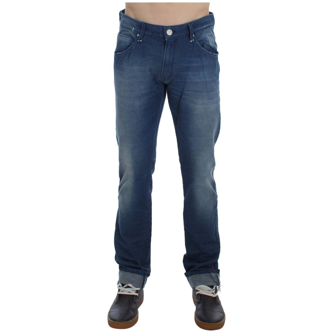 Acht Blue Wash Denim Cotton Stretch Slim Fit Jeans Acht
